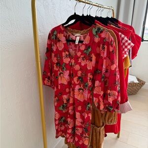 H&M Red Floral Dress with Pink and Green Details